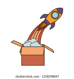 cardboard box with rocket isolated icon