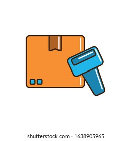 cardboard box scanner cargo delivery vector illustration line and fill