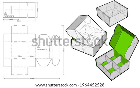 Cardboard box for sending mail. Ease of assembly, no need for glue (internal measurement of each separator 8x8x7.5 cm) and Die-cut Pattern. The .eps file is full scale and fully functional.