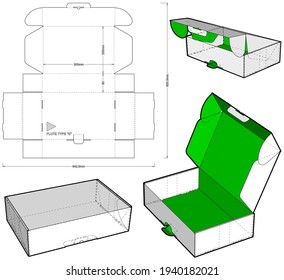 Cardboard box for sending mail. Flute Type E (Internal measurement 30 x 20 + 8 cm) and Die-cut Pattern. Ease of assembly, no need for glue.  The .eps file is full scale and fully functional.