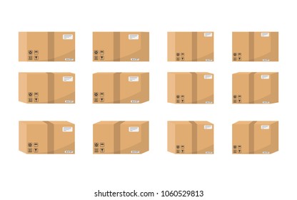 Cardboard box set isolated on white background. Vector illustration. Eps 10.