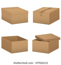 Cardboard Box set on the white. Vector illustration.