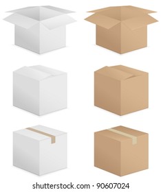 Cardboard box set on white background. Vector illustration.