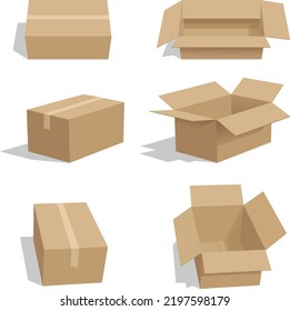 Cardboard Box Set, vector illustration isolated on white background