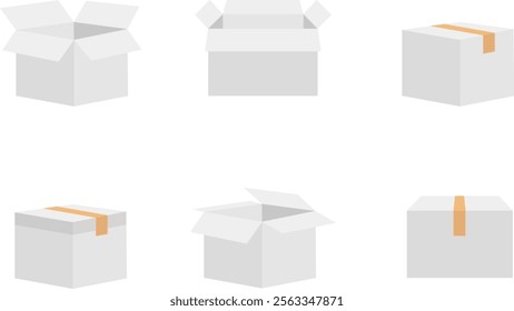 Cardboard box, set of white packaging boxes. Vector, cartoon illustration. Vector.