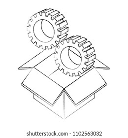 cardboard box settings gears isometric design
