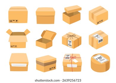 Cardboard Box Shipping and Packaging Vector Set