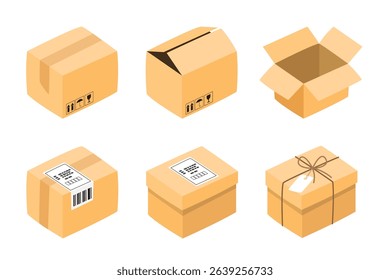 Cardboard Box Shipping and Packaging Vector Set