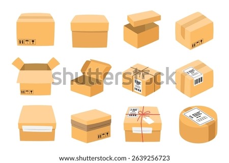 Cardboard Box Shipping and Packaging Vector Set