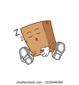 cardboard box sleep mascot vector cartoon illustration