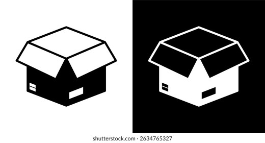 Cardboard box solid icon on white and black background