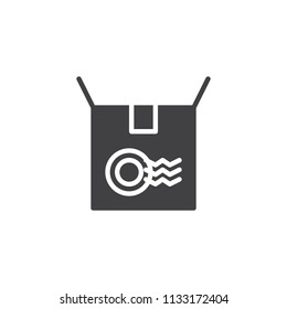 Cardboard box with a stamp vector icon. filled flat sign for mobile concept and web design. Package, parcel box simple solid icon. Symbol, logo illustration. Pixel perfect vector graphics