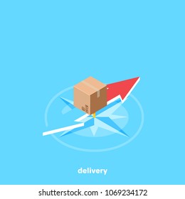 cardboard box stands on a compass, isometric image