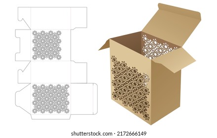 cardboard box with stenciled Arabic pattern die cut template and 3D mockup