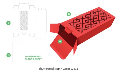 Cardboard box with stenciled luxury pattern window die cut template