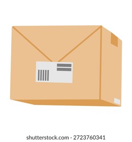Caixa de papelão com adesivos ilustração vetor plana isolada em branco.