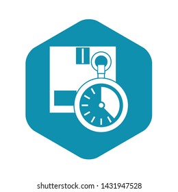 Cardboard box with stopwatch icon. Simple illustration of box with stopwatch vector icon for web