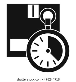 Cardboard box with stopwatch icon. Simple illustration of box with stopwatch vector icon for web