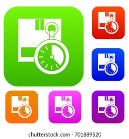 Cardboard box with stopwatch set icon in different colors isolated vector illustration. Premium collection