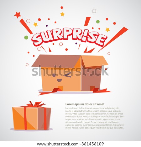 cardboard box with surprise text design. character design - vector illustration