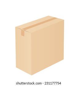 Cardboard box taped up and isolated on a white background.