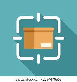 Cardboard box is the target of a crosshair, representing the importance of precise and efficient delivery in logistics