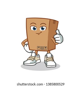 cardboard box thumbs up mascot vector cartoon illustration