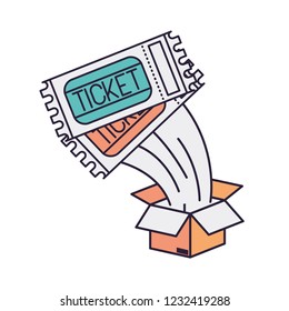 cardboard box with tickets comming out