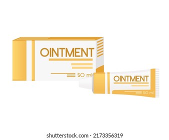 Cardboard box and tube with ointment for illness treatment medical package commercial offer vector illustration on white background