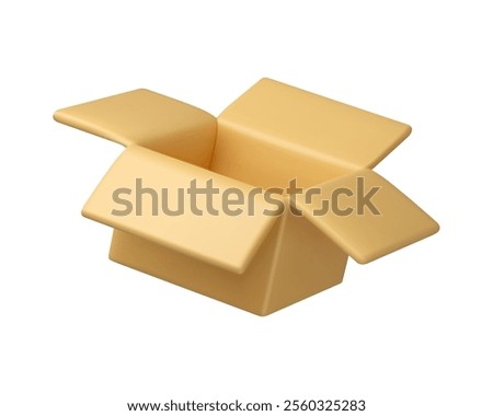 Cardboard box vector 3d icon. Open delivery package isolated on white background. Cartoon simple parcel mockup