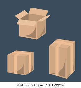 Cardboard box vector illustration set