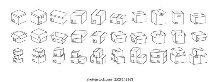 Cardboard box vector set illustration