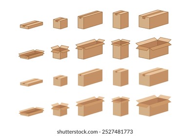 Icono de Vector del paquete de cartón, colección de Vector de cartón marrón