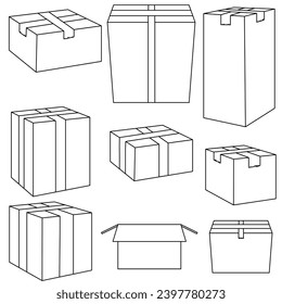 Cardboard box vector with tape. Carton delivery packaging boxes. Objects for transportation or shipping  