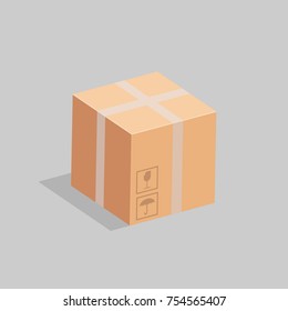 A cardboard box which packing labels . Vector illustration.