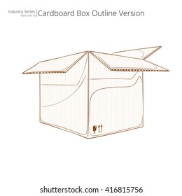 Cardboard Boxes. Abstract open Cardboard Box. Front perspective view. Outline Version. Vector EPS10.