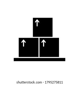 Cardboard boxes black glyph icon. Pile of cargo for distribution. Logistic service. Post office. Parcel for delivery. Crate storage. Silhouette symbol on white space. Vector isolated illustration