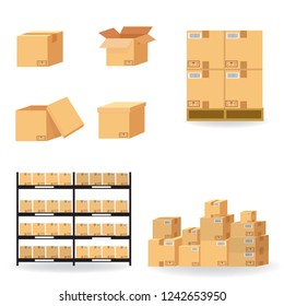 cardboard boxes carton collection
 delivery packaging logistics inventory on white background isolated eps10 vector illustration