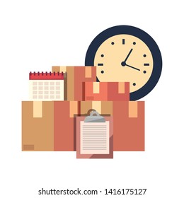 cardboard boxes clipboard calendar clock icon vector ilustrate