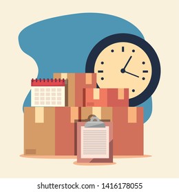 cardboard boxes clipboard calendar clock