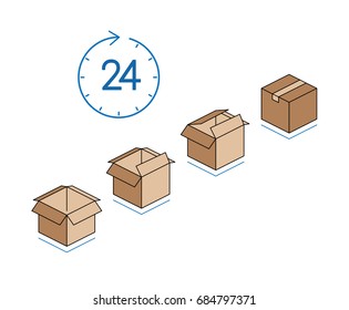 Cardboard boxes with clock isolated on white background