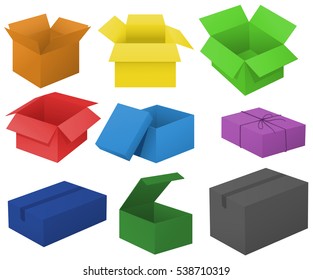Cardboard boxes in different colors illustration