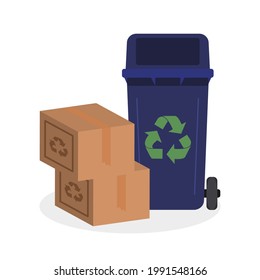 Cardboard boxes and dumpster set. Recycle concept icon vector illustration design isolated