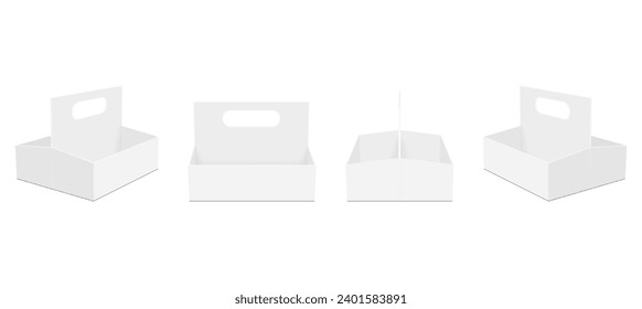 Cardboard Boxes With Handles, Carrier Box Mockup, Front, Side View. Vector Illustration