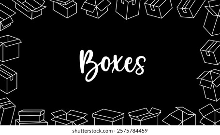 Cardboard boxes horizontal banner. Carton delivery packaging boxes. Present gift boxes. Vector illustration.