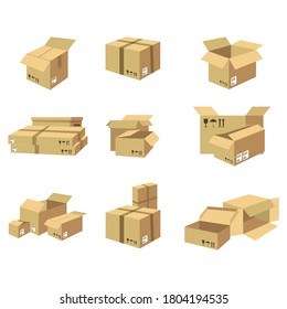 cardboard boxes icon collection illustrations