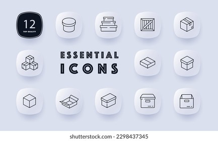 Cardboard boxes icon set. Perfect for, storage, or moving. Packaging concept. Neomorphism style. Vector line icon for Business