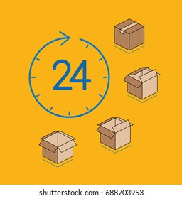 Cardboard boxes isolated on orange background