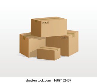 Cardboard boxes isolated on white background. Container template. Carton packaging. Vector illustration.