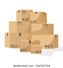 Cardboard boxes isolated on white background. Vector illustration. The concept of moving and delivery